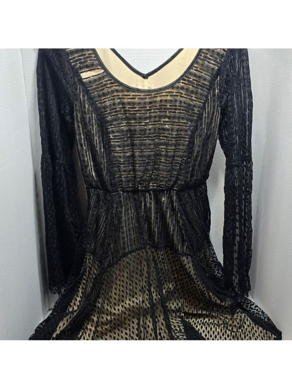 Ryu Black and Gold Patterned Dress Distressed